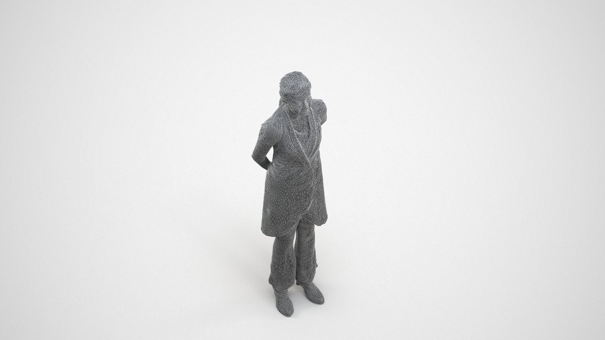 realistic 3D woman hospitality, scanned archviz people for Blender and 3ds Max, wireframe three-quarter view