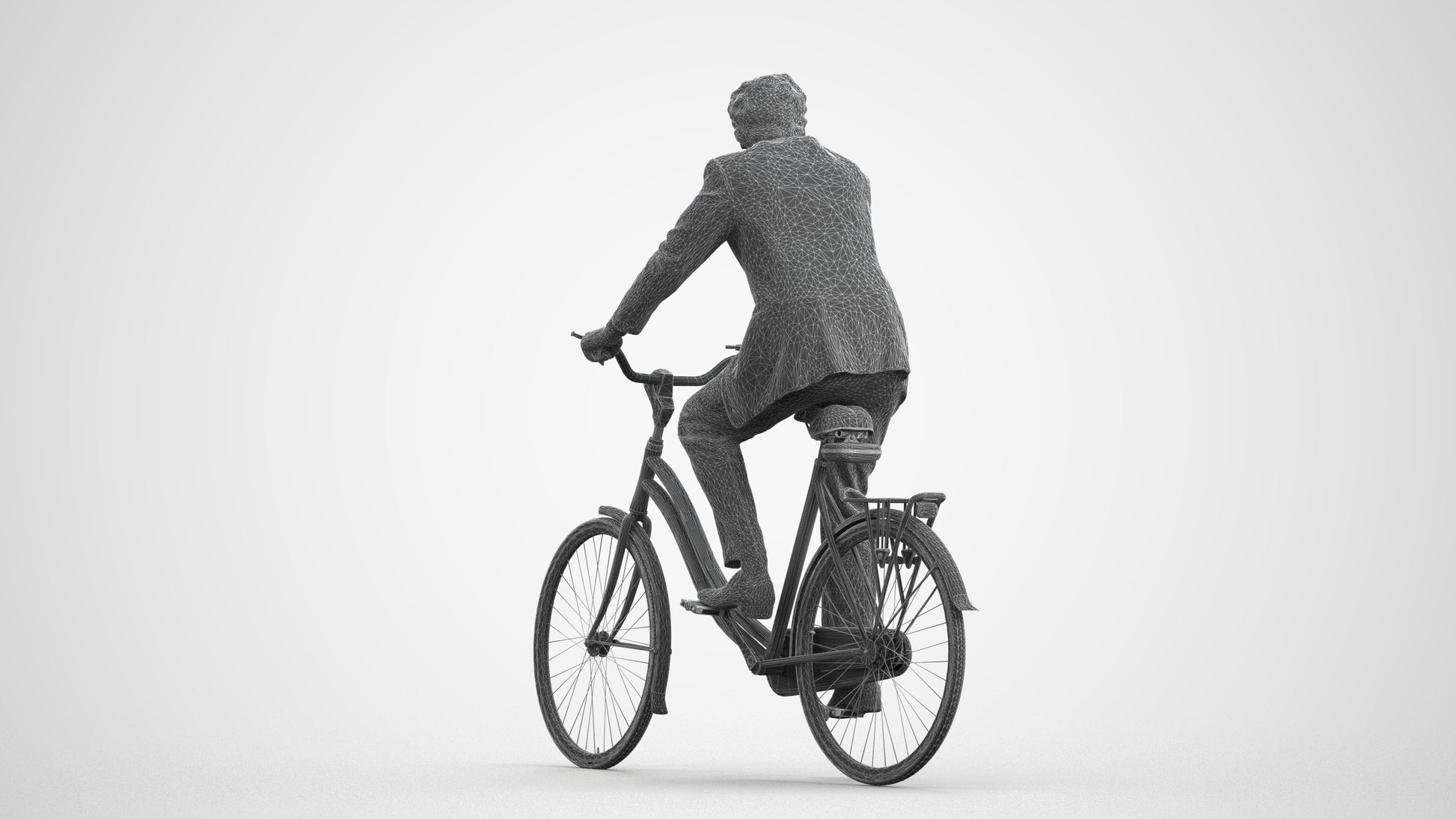 realistic 3D people man business cycling, render-ready for V-Ray and Corona, FBX OBJ, wireframe front view