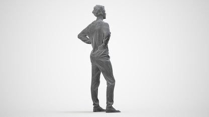 3D human model man casual standing, photogrammetry scanned person for archviz, wireframe side view