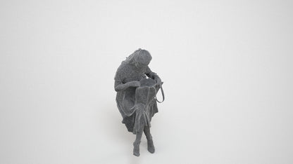 3D people model woman casual sitting, scanned human for 3ds Max rendering, wireframe three-quarter view