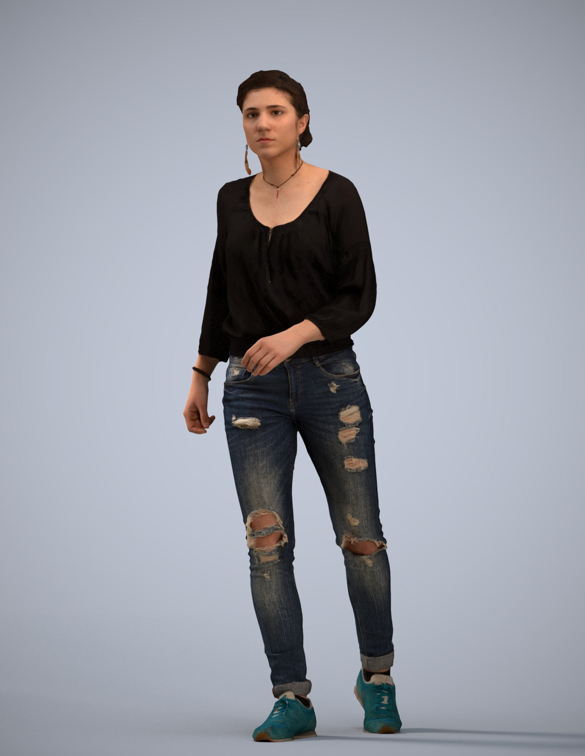 realistic 3D human woman casual walking, archviz people FBX OBJ for Blender