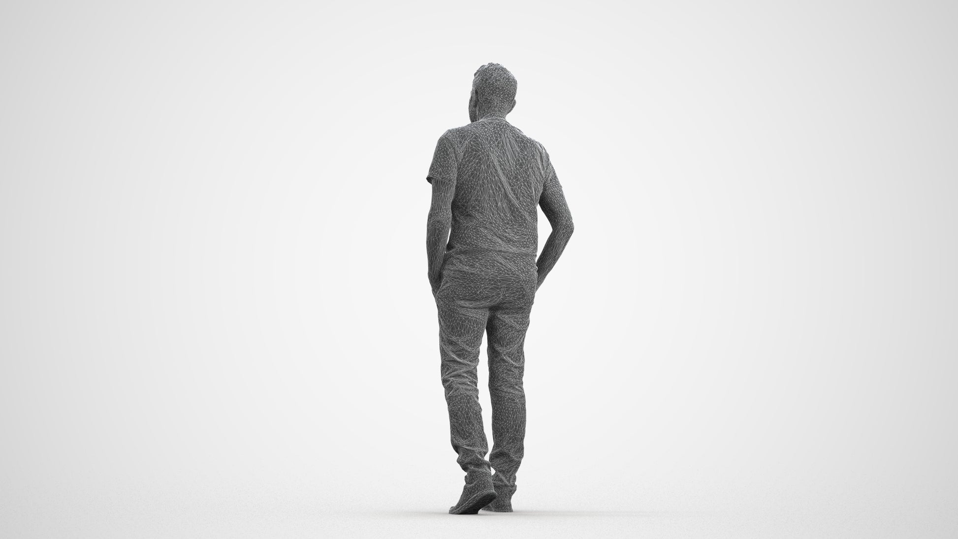 3D people model senior man casual walking, scanned human for 3ds Max rendering, wireframe front view