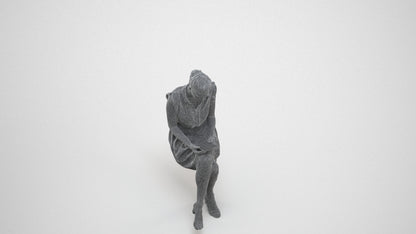 scanned 3D woman casual sitting, photogrammetry people for Enscape and V-Ray, wireframe three-quarter view