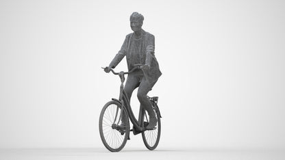 3D people model woman business cycling, scanned human for 3ds Max rendering, wireframe back view