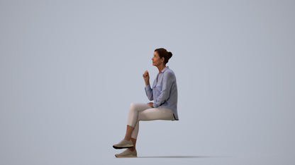 realistic 3D senior woman casual sitting, scanned archviz people for Blender and 3ds Max, three-quarter view render