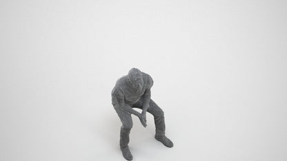 3D scanned senior man sitting casual, photorealistic archviz people for Enscape and SketchUp, wireframe three-quarter view