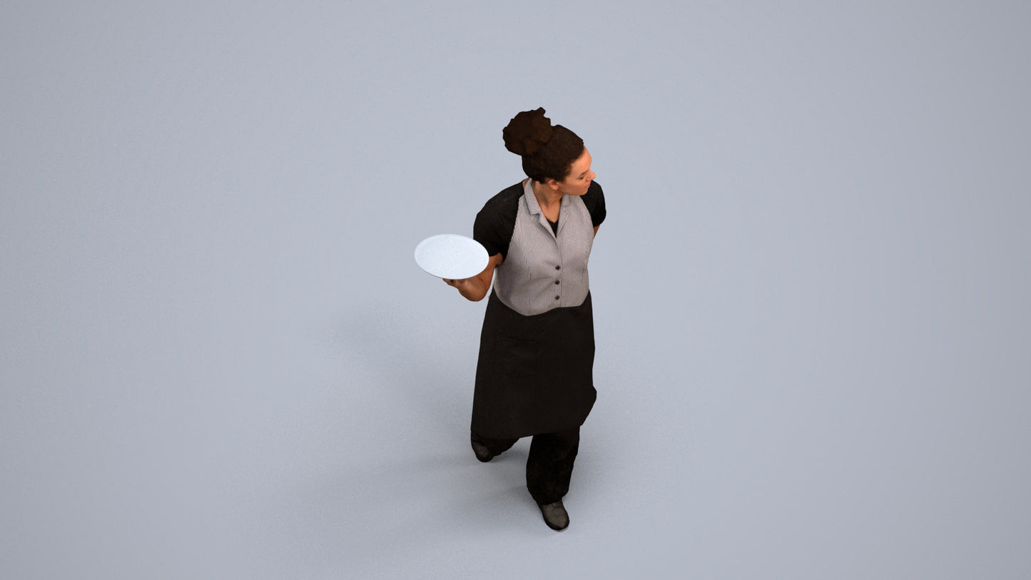 realistic 3D human woman hospitality, archviz people FBX OBJ for Blender, back view render
