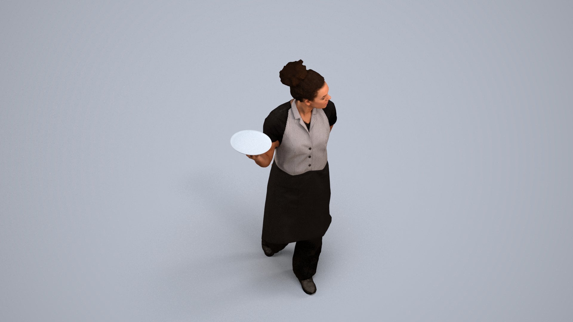 realistic 3D human woman hospitality, archviz people FBX OBJ for Blender, back view render