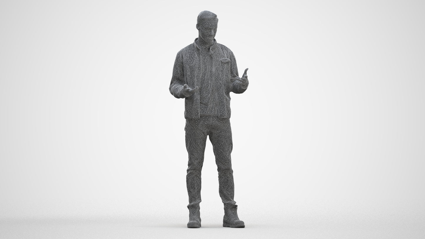 3D human model man casual standing, photogrammetry scanned person for archviz, three-quarter front view render