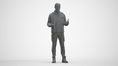 3D human model man casual standing, photogrammetry scanned person for archviz, three-quarter front view render