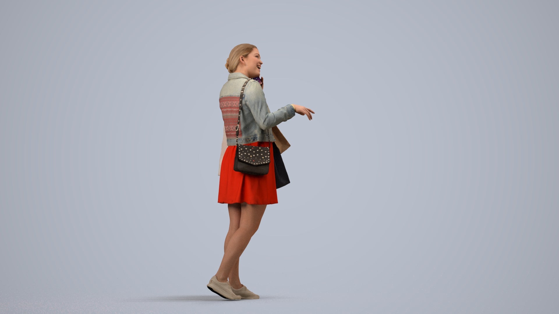 scanned 3D woman casual shopping, photogrammetry people for Enscape and V-Ray, side view render
