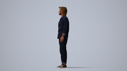 photogrammetry 3D man casual formalaffairs, realistic human model archviz FBX, three-quarter view render