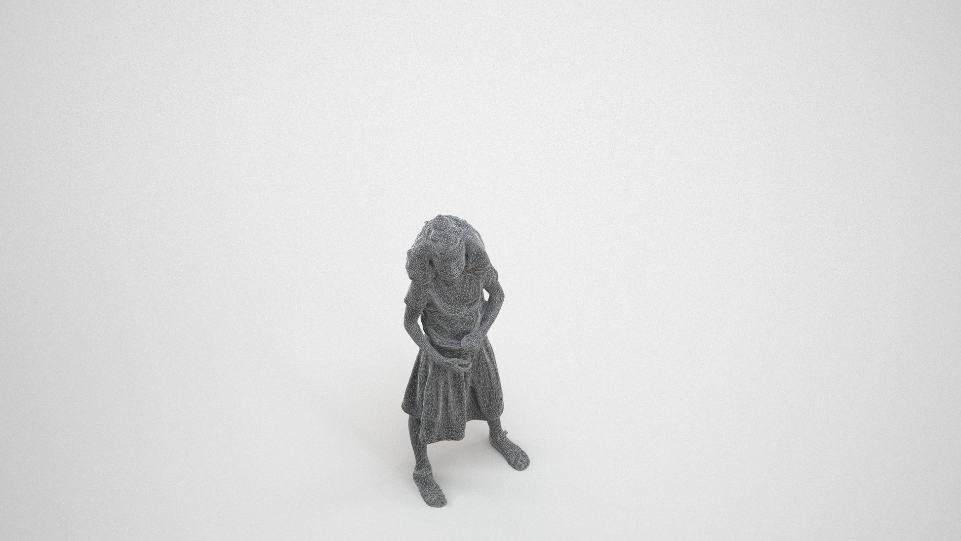 realistic 3D girl casual kids, scanned archviz people for Blender and 3ds Max, wireframe three-quarter view