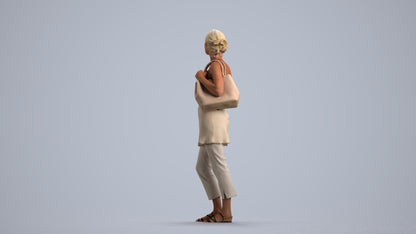 3D scanned senior woman standing casual, photorealistic archviz people for Enscape and SketchUp, front view render