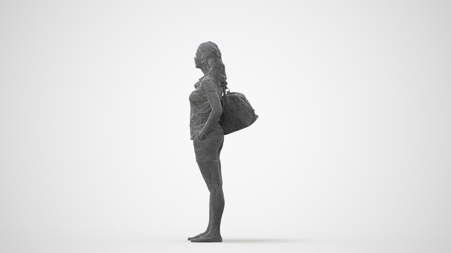 scanned 3D woman casual standing, photogrammetry people for Enscape and V-Ray, square thumbnail