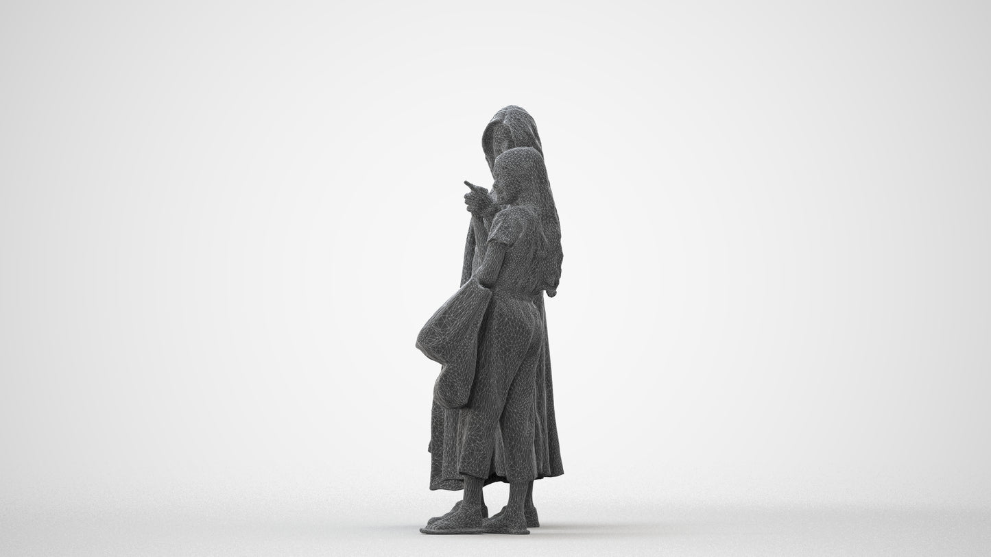 3D human model girl casual shopping, photogrammetry scanned person for archviz, square thumbnail