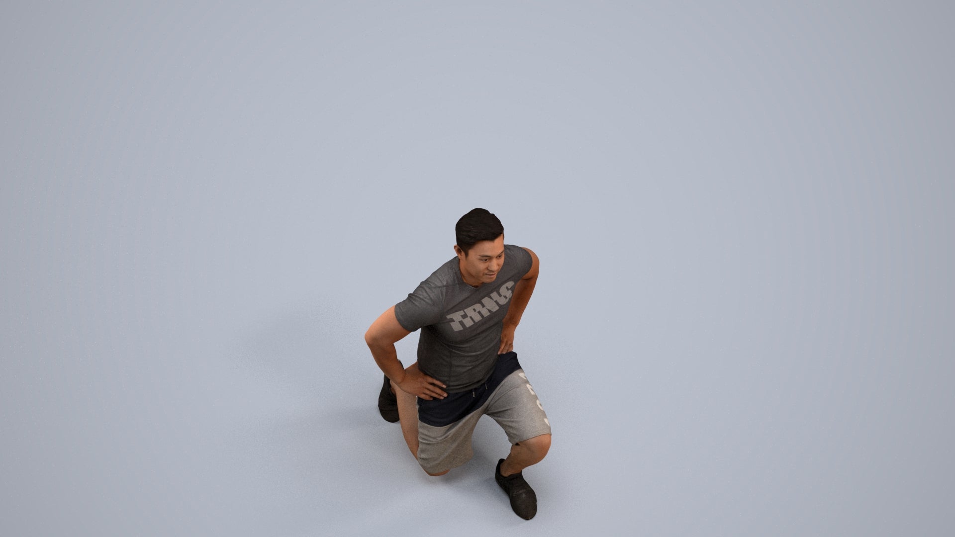 3D human model man sport, photogrammetry scanned person for archviz, back view render