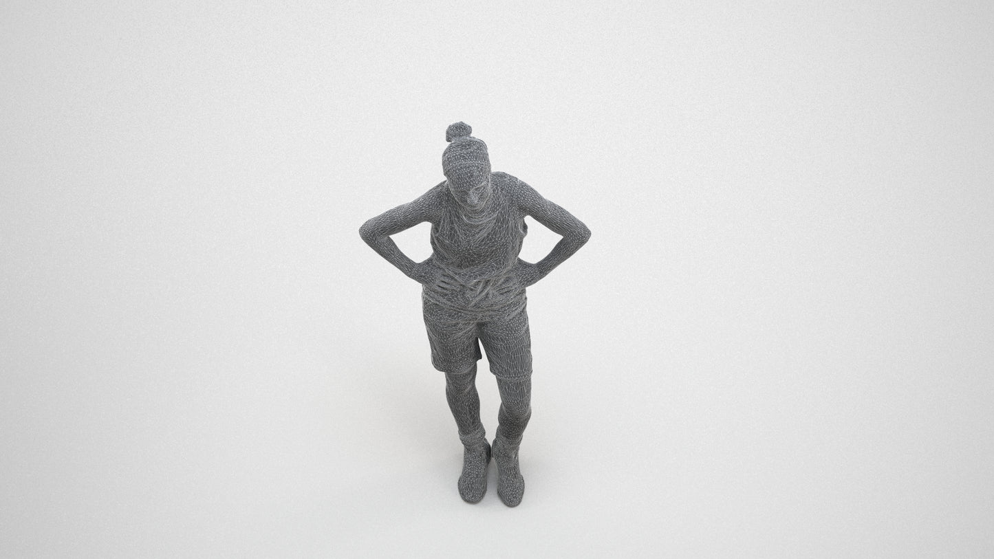 realistic 3D human woman sport, archviz people FBX OBJ for Blender, wireframe side view