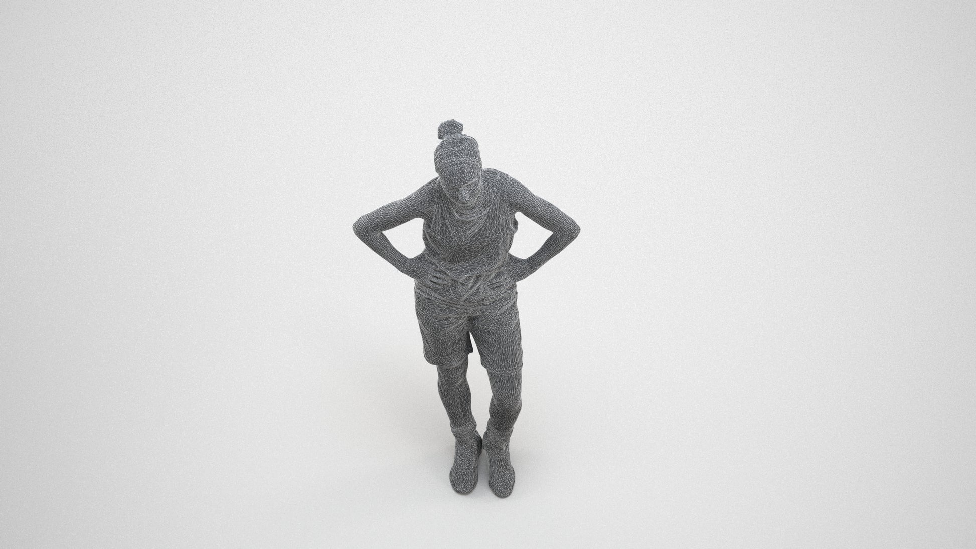 realistic 3D human woman sport, archviz people FBX OBJ for Blender, wireframe side view