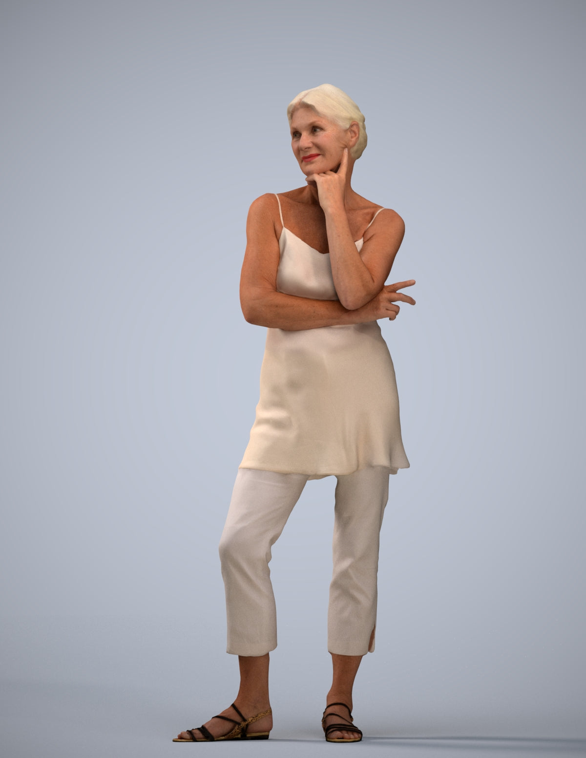 realistic 3D people senior woman casual standing, render-ready for V-Ray and Corona, FBX OBJ