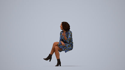 realistic 3D people woman casual sitting, render-ready for V-Ray and Corona, FBX OBJ, top-down view render