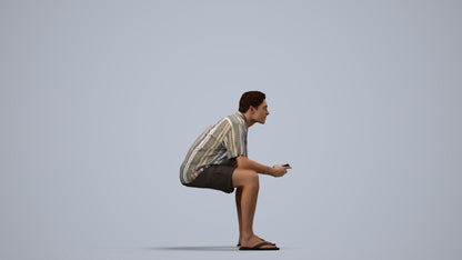 scanned 3D man casual sitting, photogrammetry people for Enscape and V-Ray, side view render