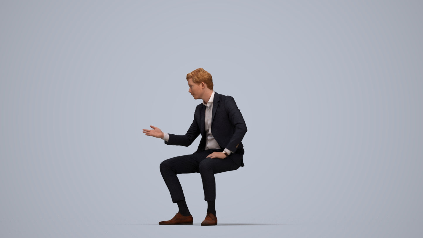 3D human model man business, photogrammetry scanned person for archviz, top-down view render