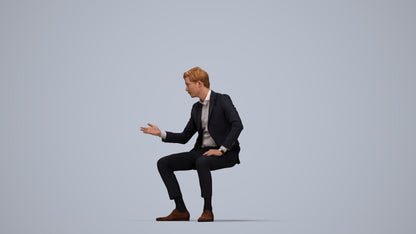 3D human model man business, photogrammetry scanned person for archviz, top-down view render