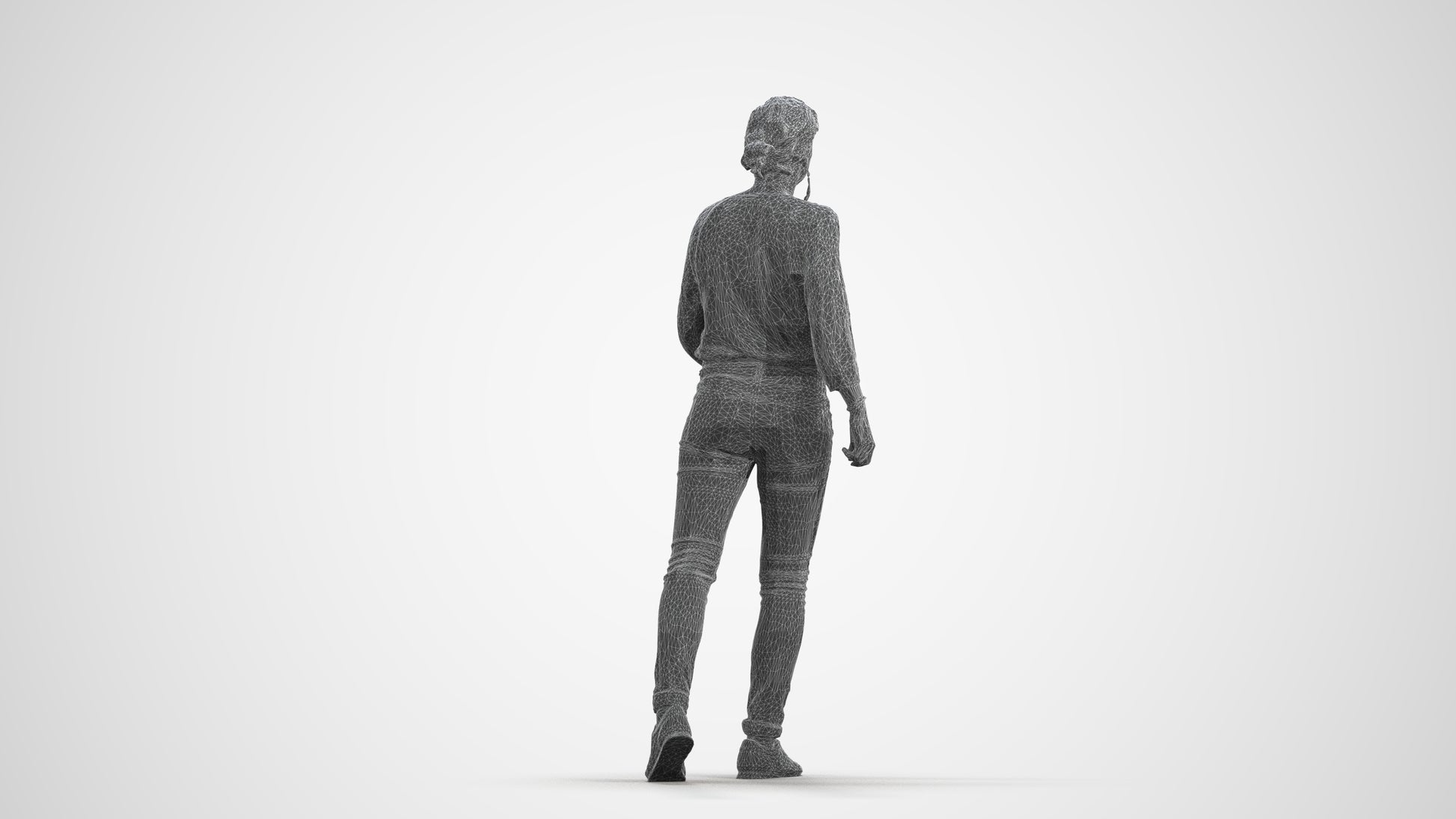 realistic 3D human woman casual walking, archviz people FBX OBJ for Blender, wireframe front view