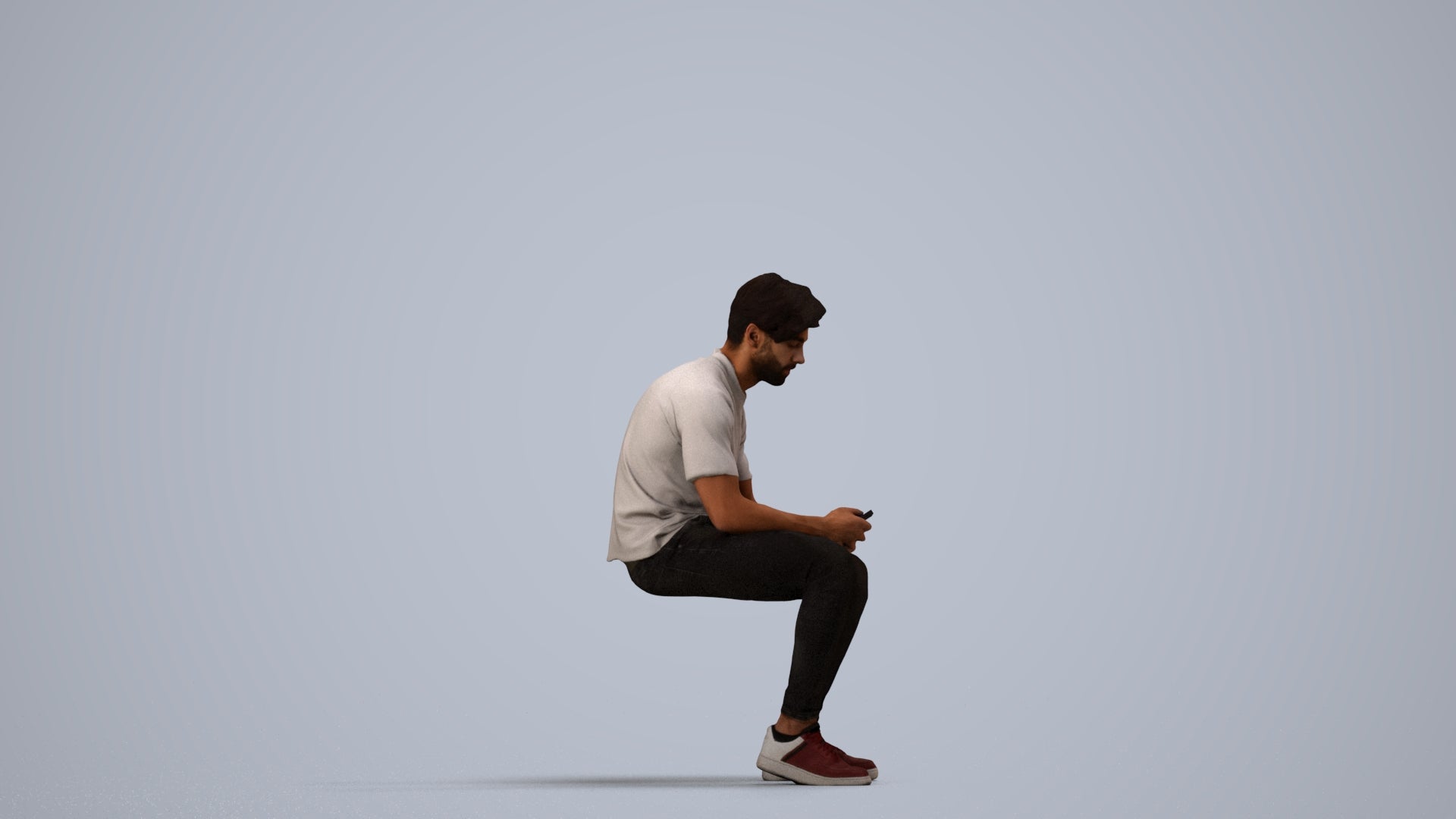 realistic 3D human man casual sitting, archviz people FBX OBJ for Blender, side view render