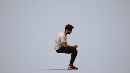 realistic 3D human man casual sitting, archviz people FBX OBJ for Blender, side view render