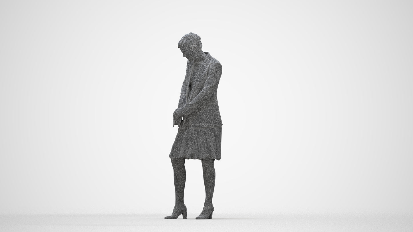 photogrammetry 3D woman business standing, realistic human model archviz FBX, wireframe back view