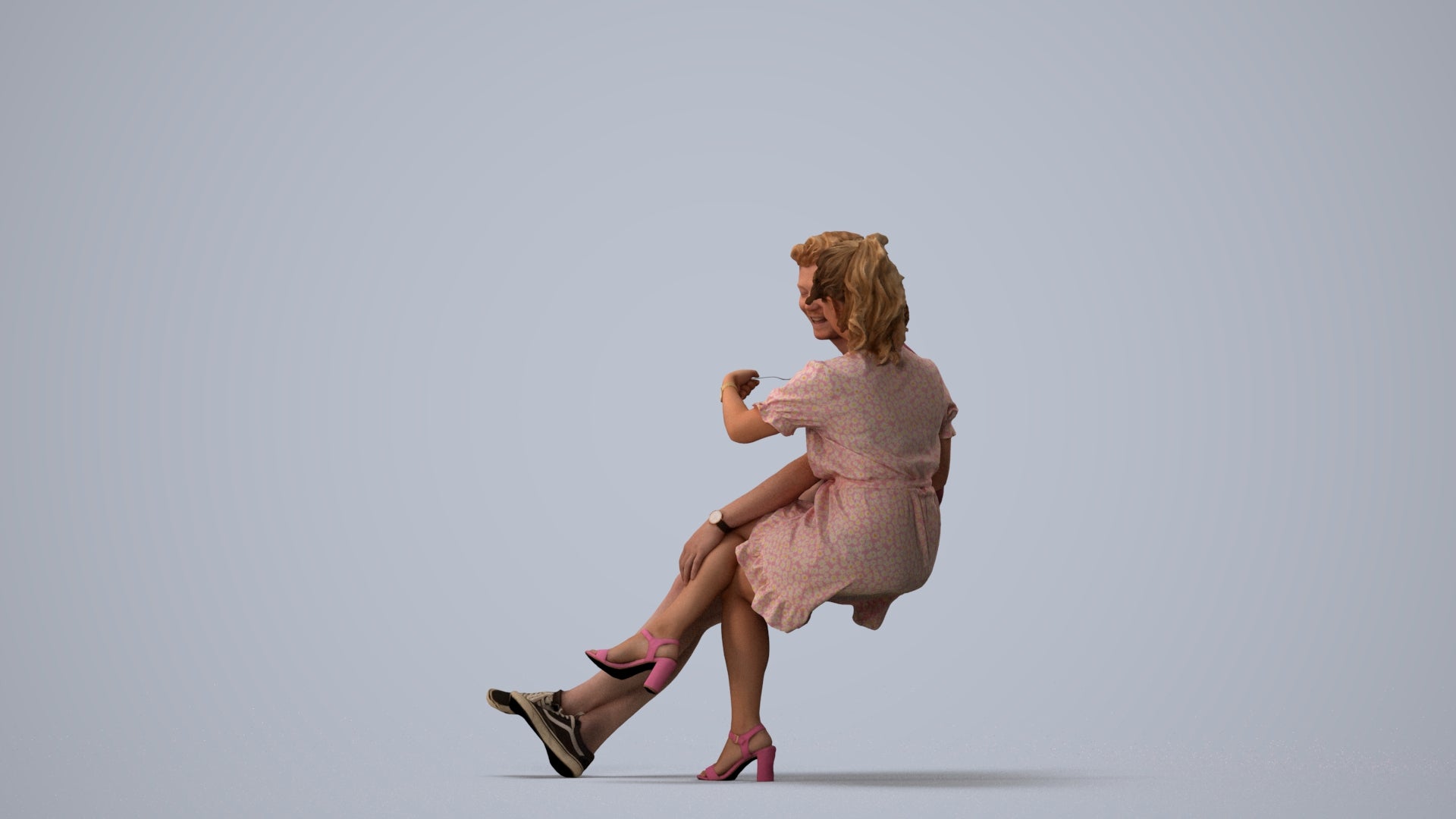 scanned 3D woman casual couple, photogrammetry people for Enscape and V-Ray, three-quarter view render
