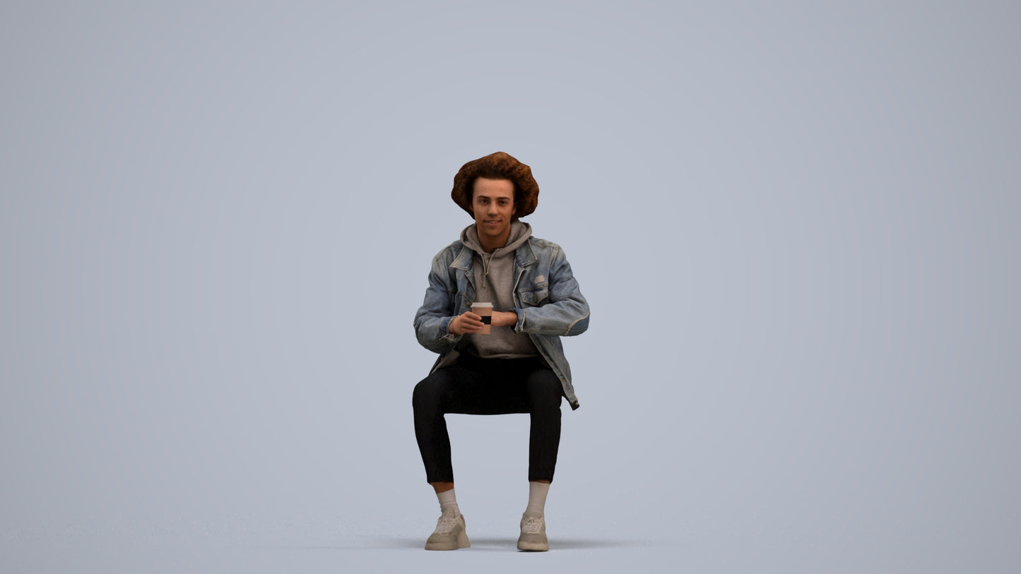 photogrammetry 3D man casual sitting, realistic human model archviz FBX, standing pose render