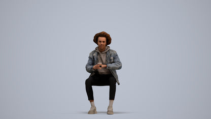 photogrammetry 3D man casual sitting, realistic human model archviz FBX, standing pose render