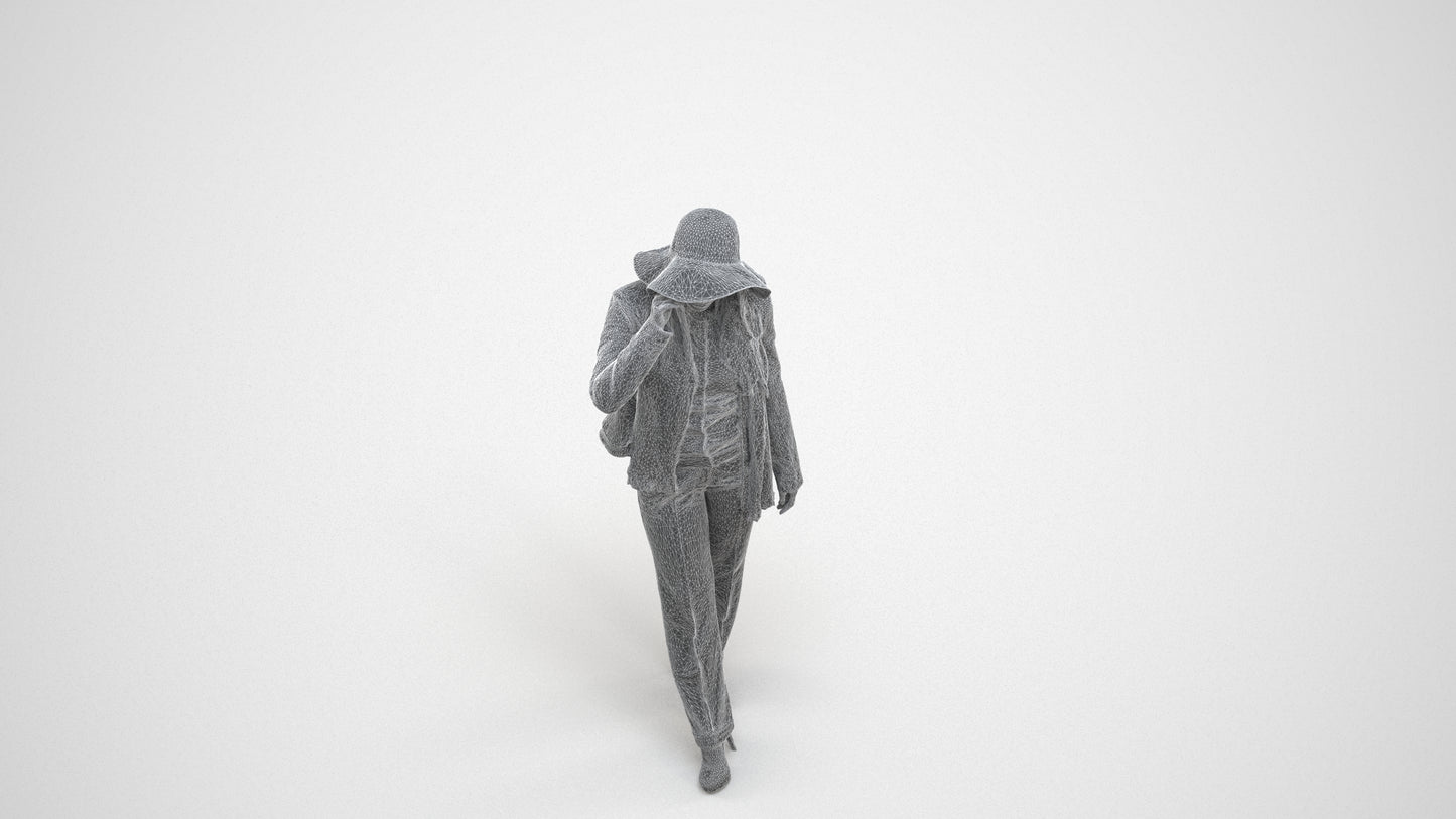 realistic 3D people woman casual standing, render-ready for V-Ray and Corona, FBX OBJ, wireframe three-quarter view