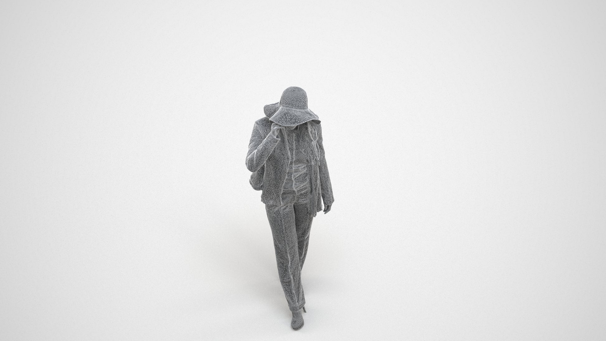 realistic 3D people woman casual standing, render-ready for V-Ray and Corona, FBX OBJ, wireframe three-quarter view