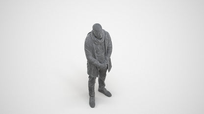 realistic 3D man casual standing, scanned archviz people for Blender and 3ds Max, wireframe three-quarter view