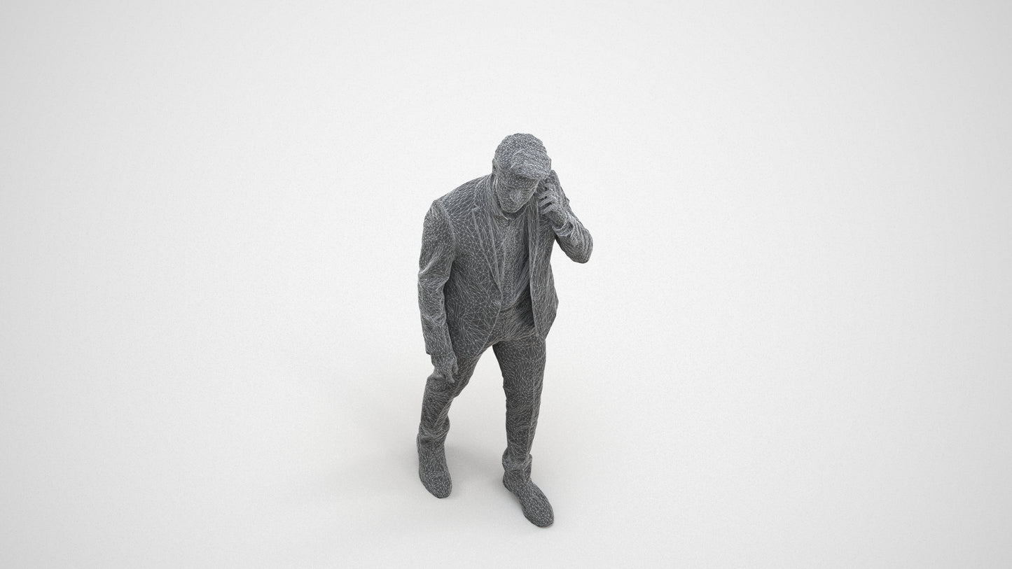 3D people model man business, scanned human for 3ds Max rendering, wireframe three-quarter view