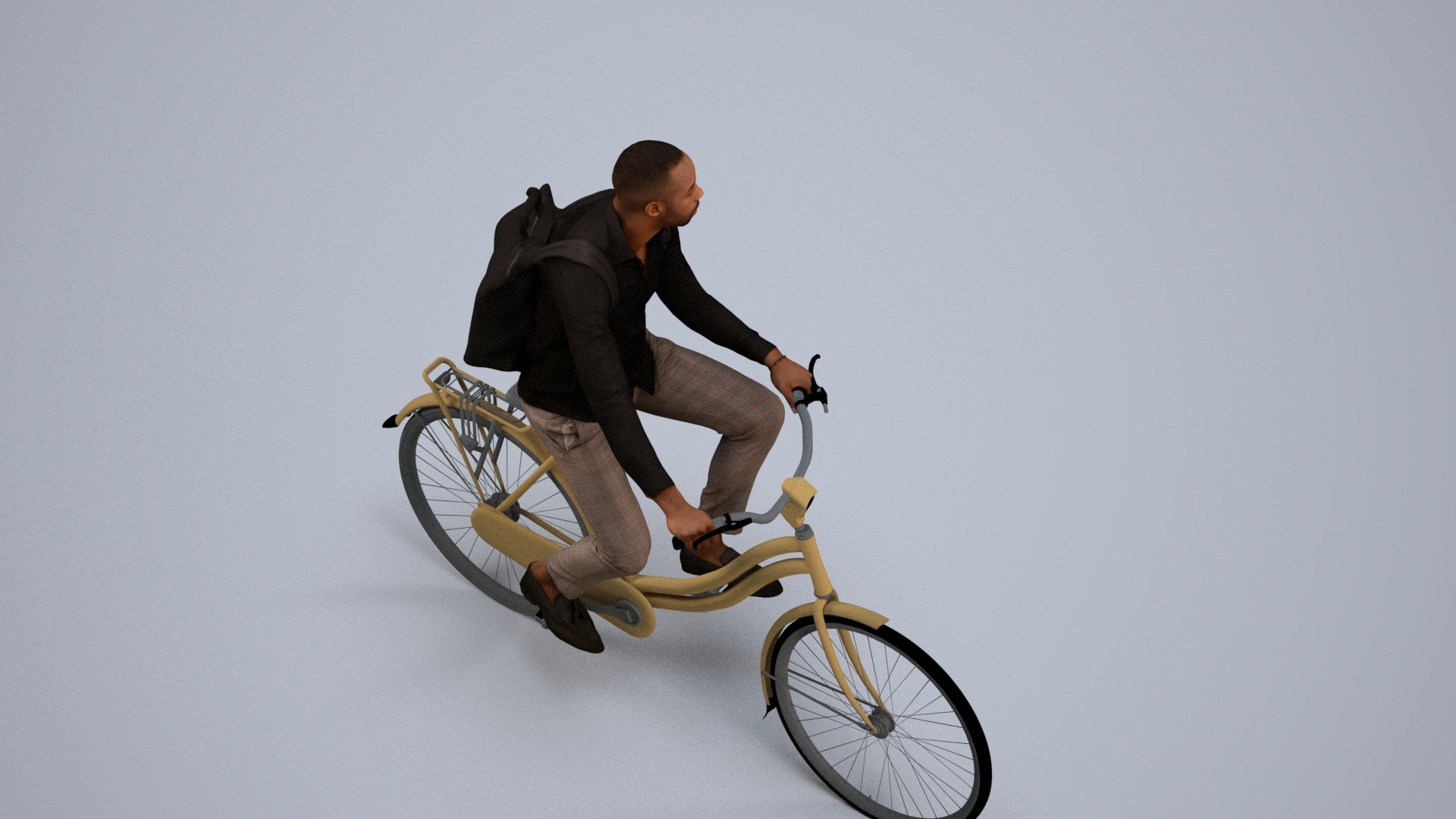 photogrammetry 3D man business cycling, realistic human model archviz FBX, back view render