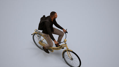 photogrammetry 3D man business cycling, realistic human model archviz FBX, back view render