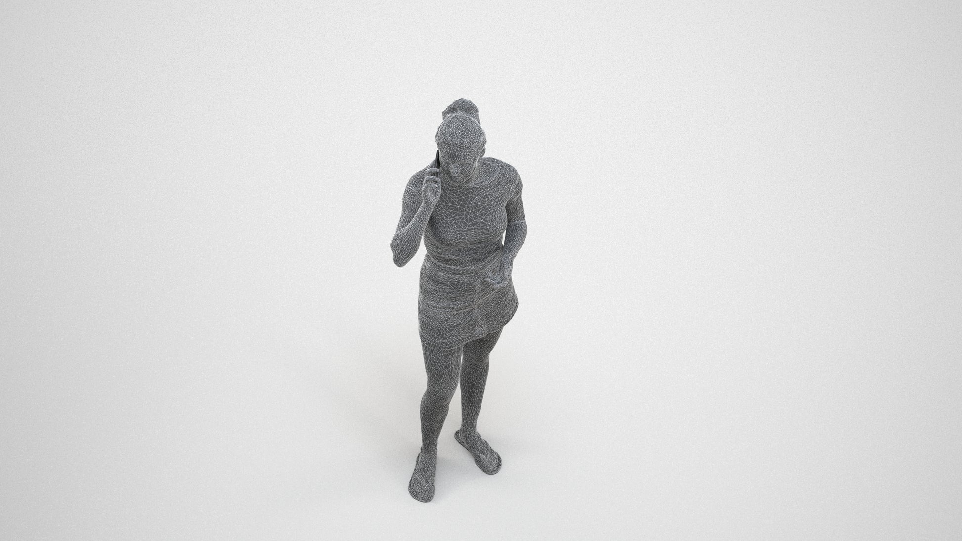 realistic 3D woman casual standing, scanned archviz people for Blender and 3ds Max, wireframe three-quarter view