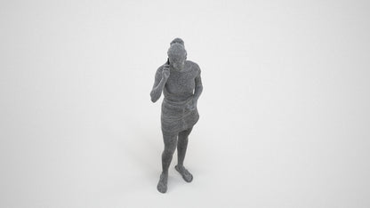 realistic 3D woman casual standing, scanned archviz people for Blender and 3ds Max, wireframe three-quarter view