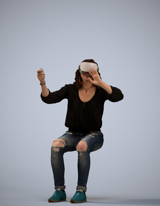 scanned 3D woman casual sitting, photogrammetry people for Enscape and V-Ray