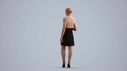 realistic 3D woman business standing, scanned archviz people for Blender and 3ds Max, front view render