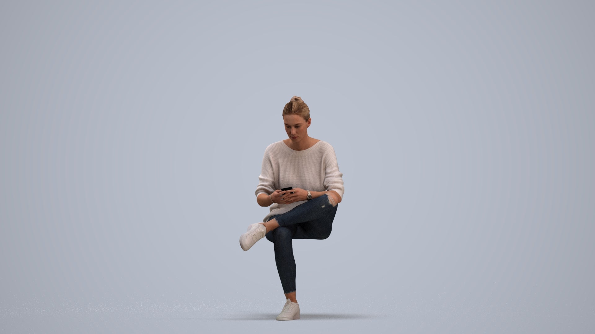 photogrammetry 3D woman casual sitting, realistic human model archviz FBX, standing pose render