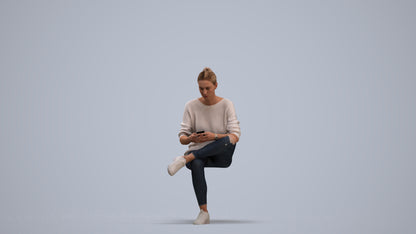 photogrammetry 3D woman casual sitting, realistic human model archviz FBX, standing pose render