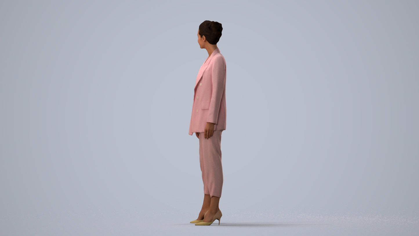realistic 3D people woman business standing, render-ready for V-Ray and Corona, FBX OBJ, three-quarter view render