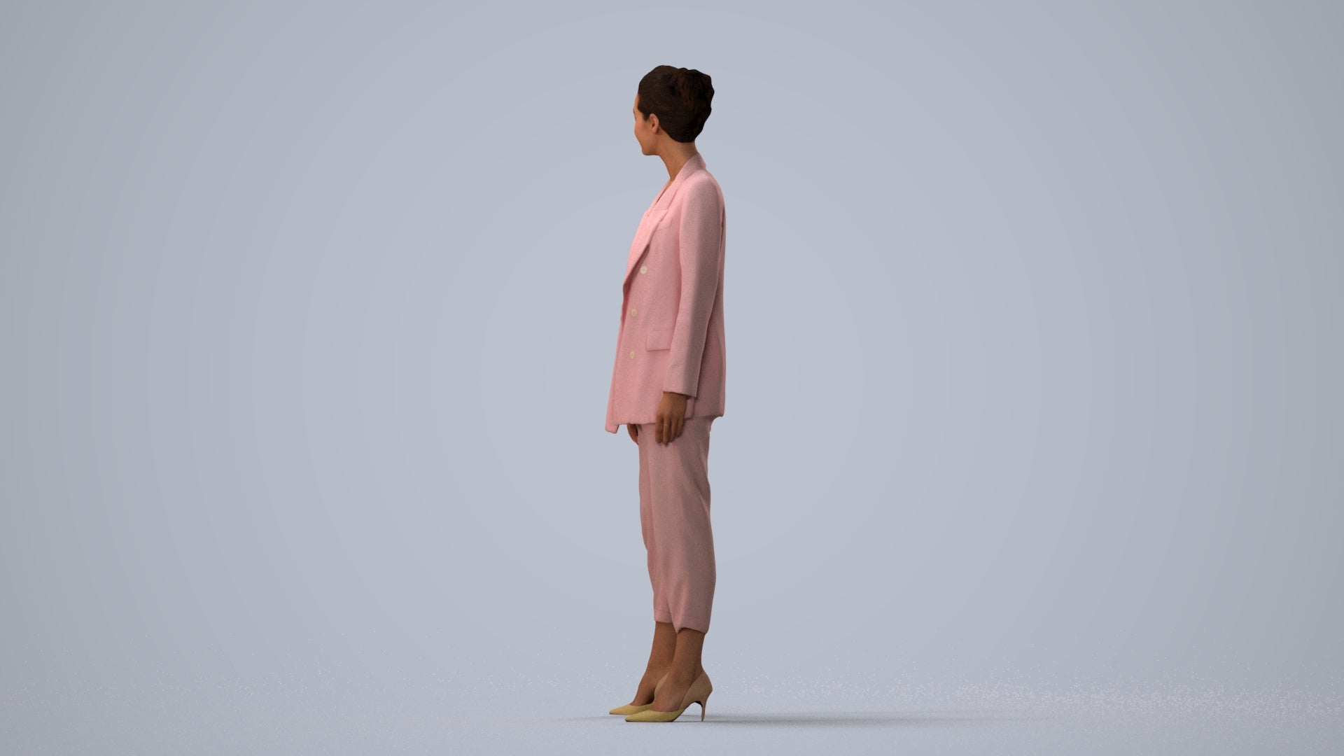 realistic 3D people woman business standing, render-ready for V-Ray and Corona, FBX OBJ, three-quarter view render