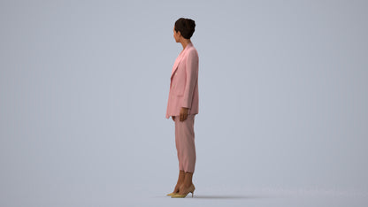 realistic 3D people woman business standing, render-ready for V-Ray and Corona, FBX OBJ, three-quarter view render